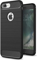Luxe Apple iPhone 7 Plus - iPhone 8 Plus hoesje – Zwart – Geborsteld TPU carbon case – Shockproof cover