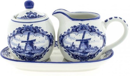 Suiker en melk setje | Delfts Blauw | Holland | Heinen Delfts Blauw | Souvenir  | Koffiemelkkan | Suikerpot met deksel