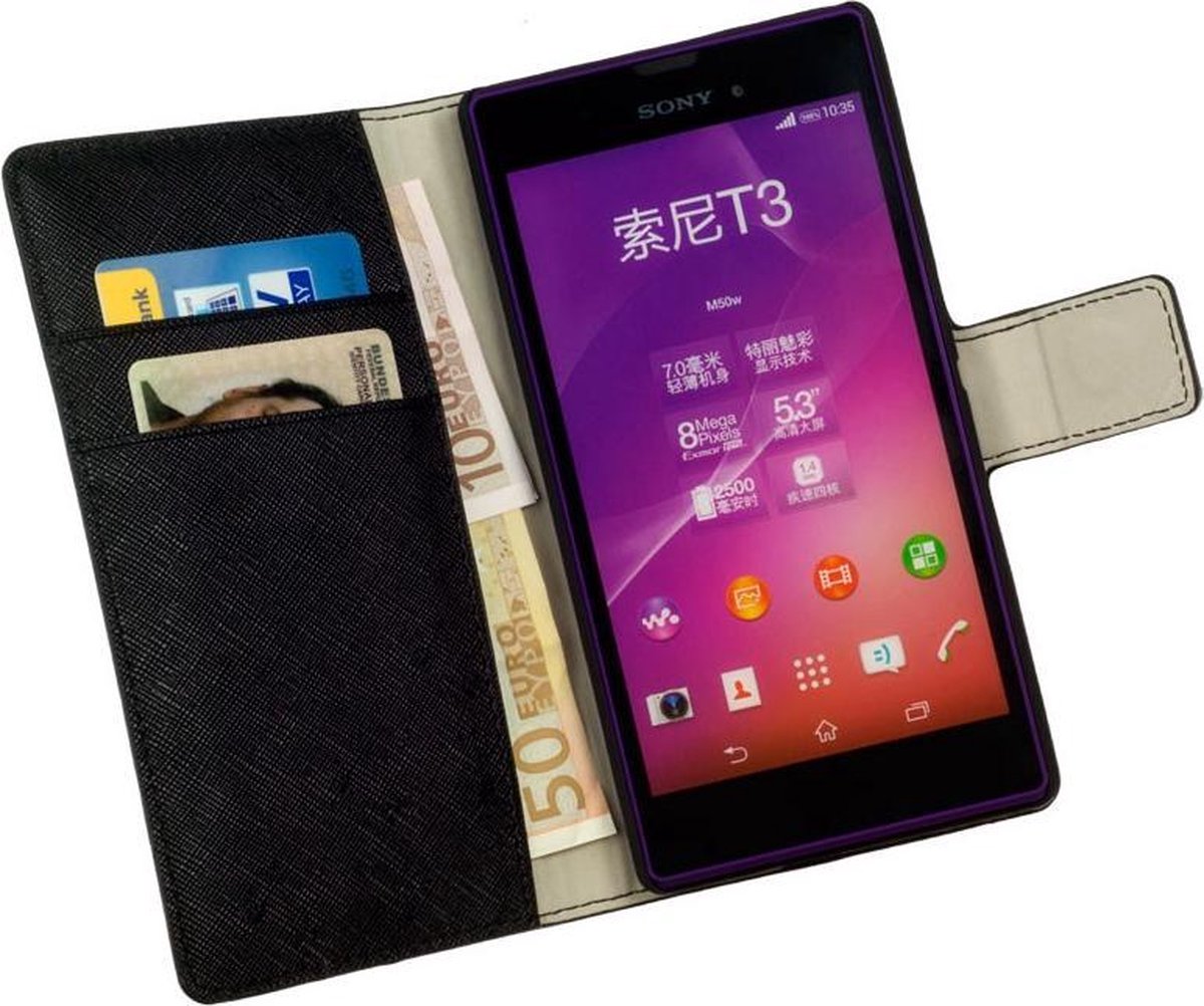 HC Zwart Sony Xperia Style T3 Book Flip Case Wallet Cover Hoesje