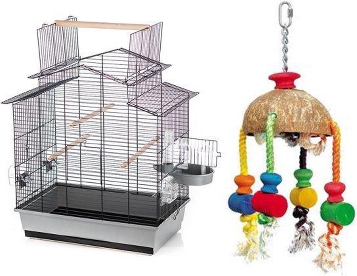 Vogelkooi Iza III Met Badhuis + Kokosnoot