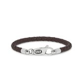 SILK Jewellery - Zilveren Armband - Roots - 830BRN.21 - bruin leer - Maat 21