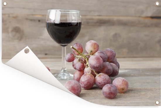 Gros plan de raisins et verre de vin Affiche de jardin 180x120 cm - Toile de jardin / Toile d'extérieur / Peintures d'extérieur (décoration de jardin) XXL / Groot format!