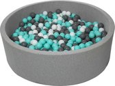 Ballenbad rond - grijs - 125x40 cm - met 900 wit, grijs en turquoise ballen