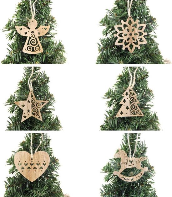bol.com | Kerstboom versiering hout - Houten Kerstballen Decoratie -  Kerstversiering Ornamenten...