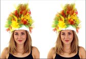2x Fur hoed rood/geel/groen incl. verlichting
