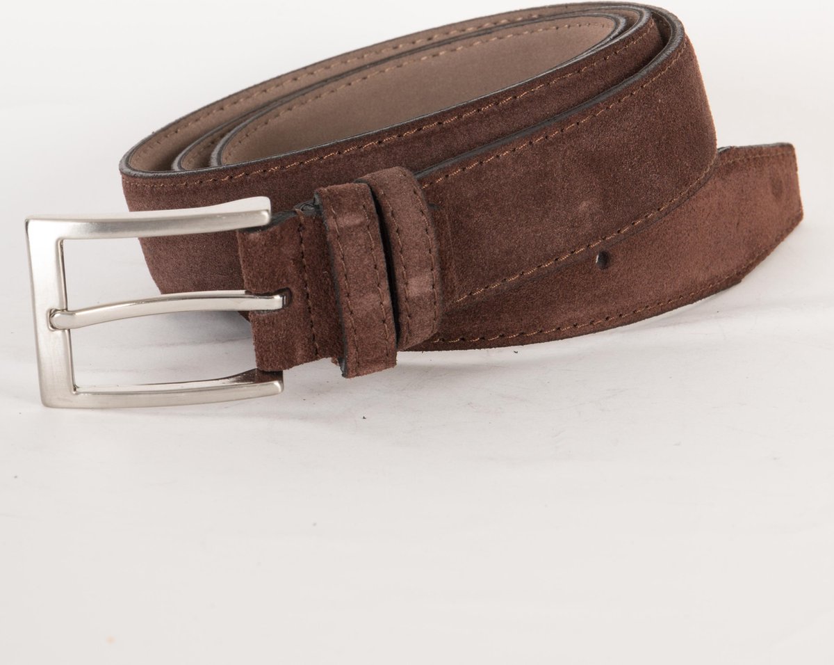 Kampara 3,5 cm leren riem - Unisex- Suède - Maat 115 - Bruin