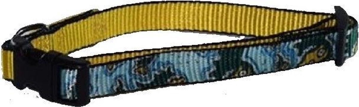 Hondenhalsband - blauw draakje- S- 1,5 cm x 26 > 35 cm