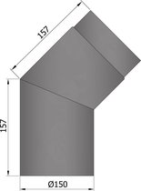 Kachelpijp ø150mm Bocht 45º zwart - staal - zwart - 45º - bocht