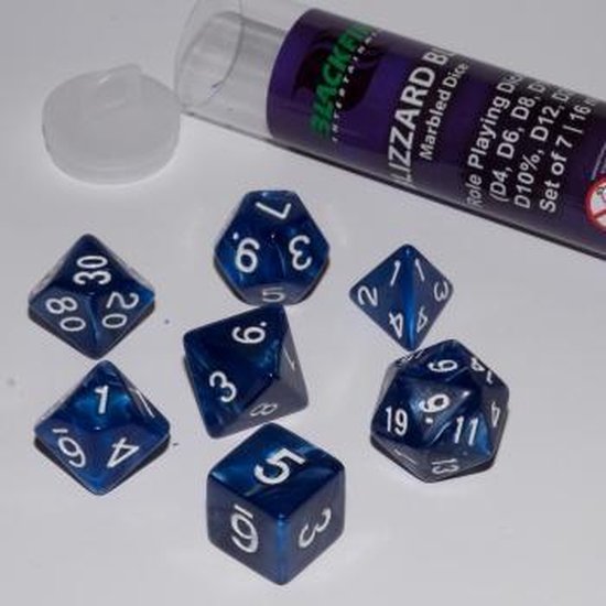 Blackfire Dice 16mm Role Playing Dice Set Blizzard Blue (7 Dice