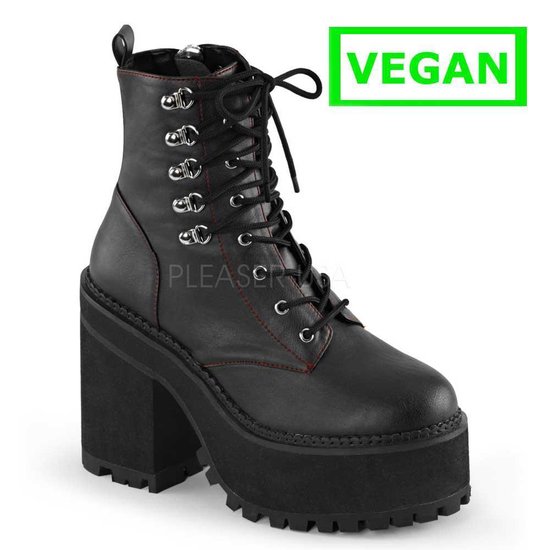 Assault-100 platform ankle boot with chunky heel and zipper matt black - (EU 38 = US 8) - Demonia