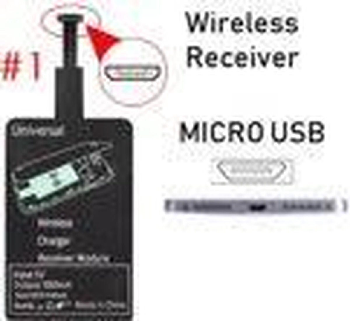 Draadloze Opladerontvanger – Kies Uit Micro-USB, Type-C Of IOS – Qi-ontvanger Met 70% Conversieratio – 500-1000mA – Lichtgewicht Design