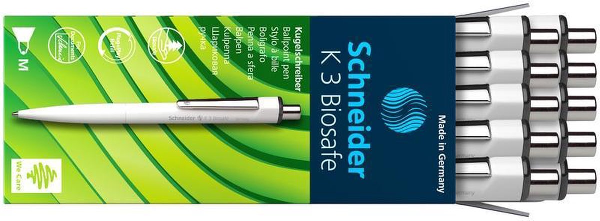 SCHNEIDER Lot de 3 Stylos à bille K3 Biosafe blanc Pte Moyenne Bleu Rakuten