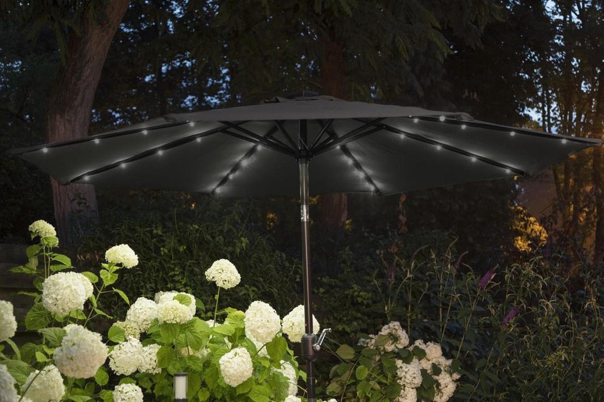 Tuin Parasol met LED Verlichting | Solar Parasol | Zwart | Kantelbaar| 230  x 270 cm | bol.com