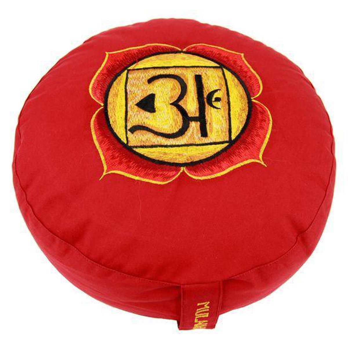 Meditatiekussen 1e chakra geborduurd - 33x17 - Boekweit - Katoen - Rood