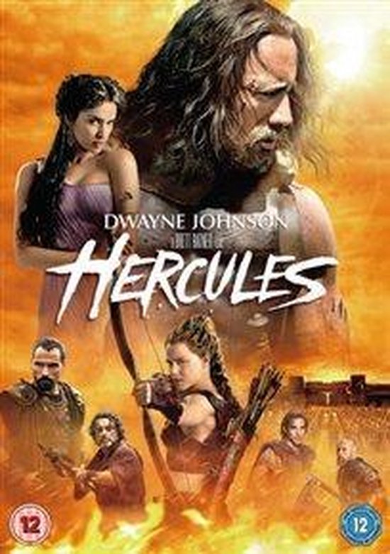Poster van Hercules met Dwayne Johnson in de hoofdrol, een vrouw met pijl en boog en andere krijgers.