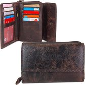 Compacte Portemonnee met Ritssluiting - Leren Portemonnee - 12 Pasjes - Leer – Bruin