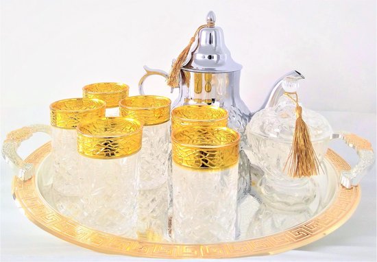 een vergoeding Metafoor Norm Complete Marokkaanse theeservies met 6 Marokkaanse glazen met gouden rand,  een... | bol.com