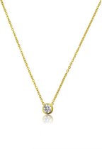 Fate Jewellery Ketting FJ4031 - Solitaire - 925 Zilver, goudkleurig verguld, ingelegd met Zirkonia kristal - 45cm + 5cm