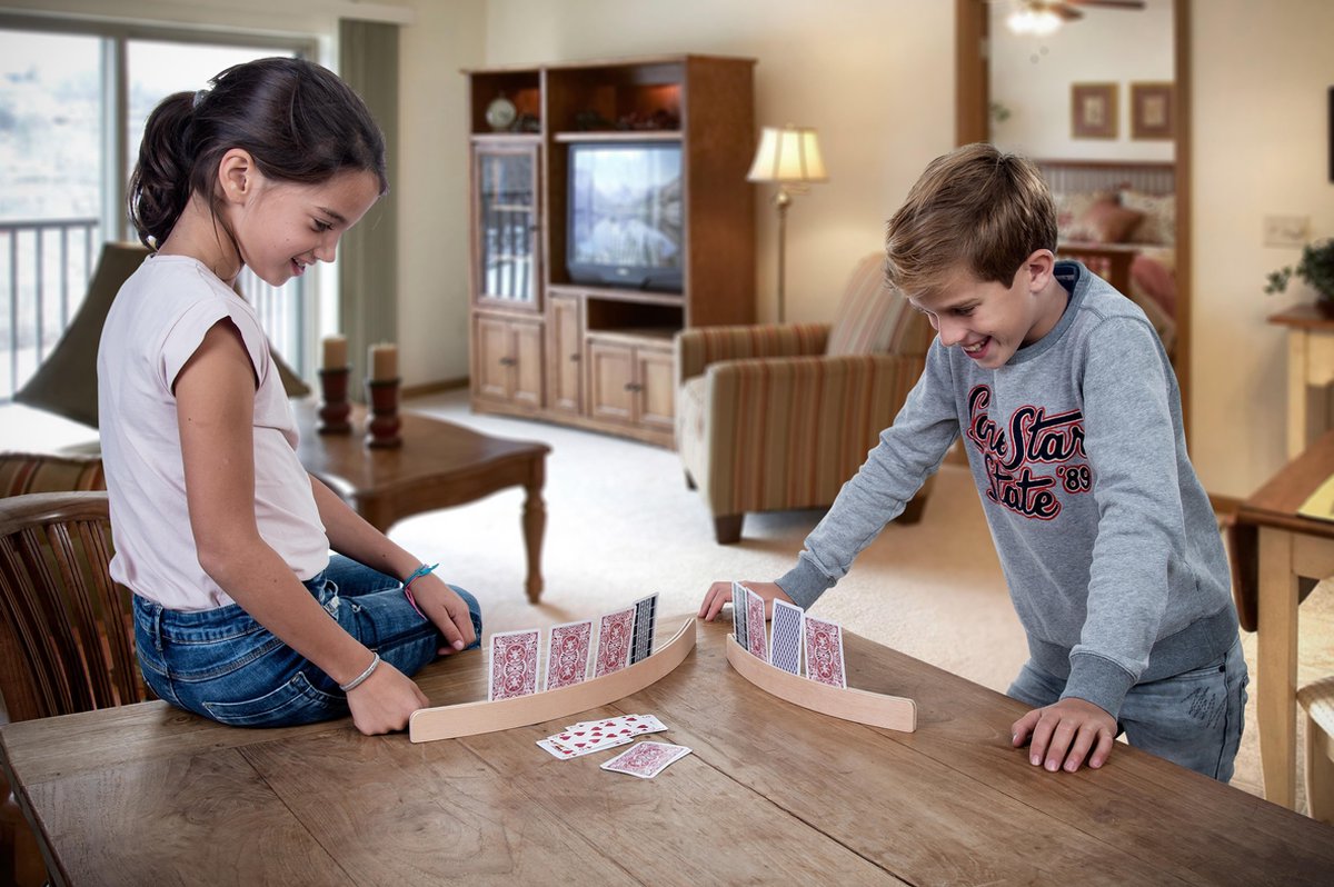 Zocipro 2 Stks Speelkaarthouder voor Kinderen, Houten Gebogen Spel Kaartenhouder, Handsfree Poker/Bridge/Uno Kaartenhouder Georganiseerd voor Volwassenen, Senioren