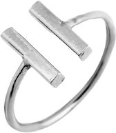 Rhylane - Dubbele Staaf Minimalistische Ring Verstelbaar – Cadeau Ringen - Dames – Zilverkleurig – Maat 53 (17 mm)