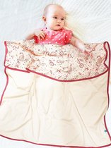 Wallaboo ledikant deken – dubbelzijdige babydeken – zacht katoen  - één zijde met all-over print  - 100 * 90 cm – rood  ecru