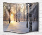 Wandkleed groot - Winter – Bos - Sneeuw – Zon - Wanddecoratie – 200 X 150 cm