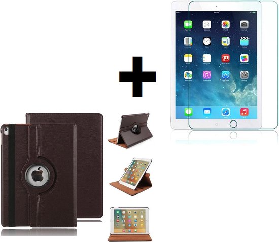Housse iPad 10.2 (2019) Pearlycase .. Housse en cuir artificiel Étui à livre rotatif 360 ° Housse de protection Brown + Protecteur d'écran Verre trempé