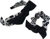 Jessidress Chique Haar Diadeem met Scrunchie van Leopard print met Strik - Wit