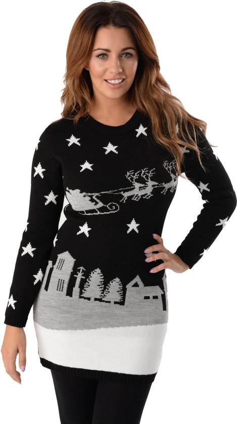 Foute Kersttrui Dames - Christmas Sweater - Kerstjurk "Kerstman in de Nacht" - Vrouwen Maat XL