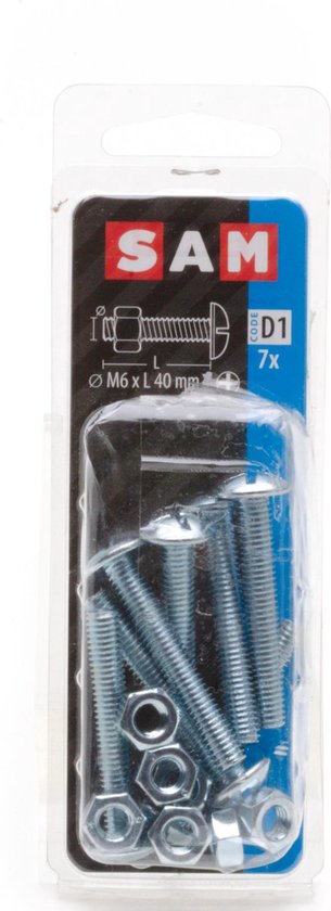 Boulon de chauffage SAM avec écrou M6 x L 40 mm galvanisé 7 pièces