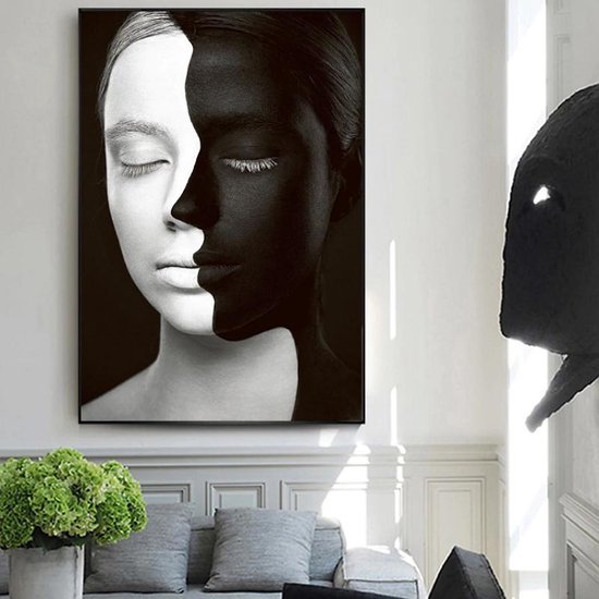 molecuul auteur Vrijgekomen Canvas Schilderij * Berustende Vrouw in Zwart en Wit * - Kunst aan je Muur  - Modern... | bol.com