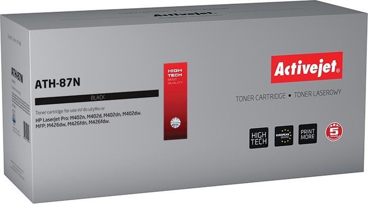 ActiveJet AT-87N toner voor HP-printer; HP 87A CF287A-vervanging; Opperste; 9000 pagina's; zwart.
