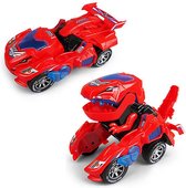 Transforming Dinosaur LED Car Rood, Transformers speelgoed met licht en geluidsfunctie, dinosaurus transformator auto speelgoed, meisjes en jongens