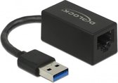 DeLOCK USB-A naar RJ45 Gigabit Ethernet LAN adapter / compact - USB3.0 - CAT6 / zwart - 0,10 meter