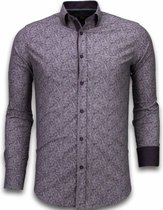 Italiaanse Overhemden - Slim Fit Overhemd - Blouse Purple Flower Pattern - Paars