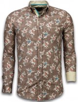 Tony Backer Chemises italiennes - Chemise Slim Fit - Chemisier à motifs de fleurs tissées - Chemise homme marron XXL