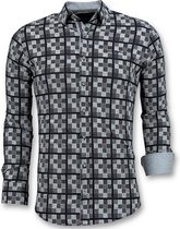 Italiaanse Overhemden Heren - Schess Motief Blouse - 3020 - Blauw