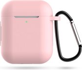 Siliconen Case Geschikt Voor Apple AirPods 1 en Airpods 2  -  Hoesje Met Haak - Airpod Accessoire (Roze)