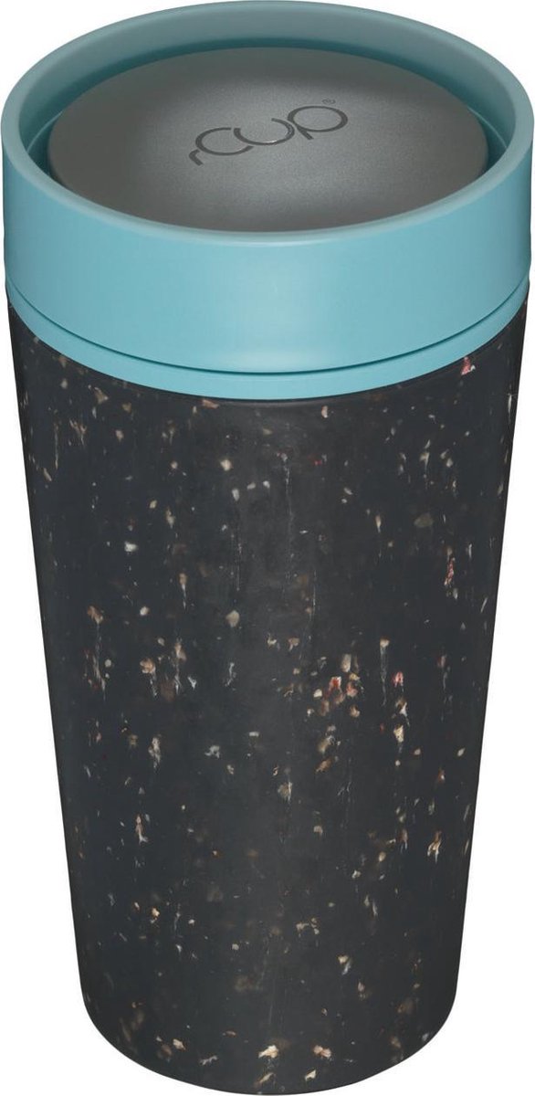 rCUP herbruikbare to go beker van gerecyclede koffiebekers zwart/blauw 12oz/340ml