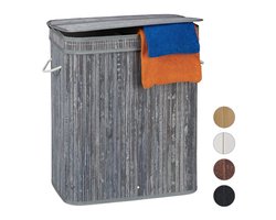Bamboe wasmand met deksel - 2 vakken - 70 L - grijs