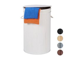wasmand - 65 l - bamboe - met klapdeksel - handgrepen - opvouwbaar - wit