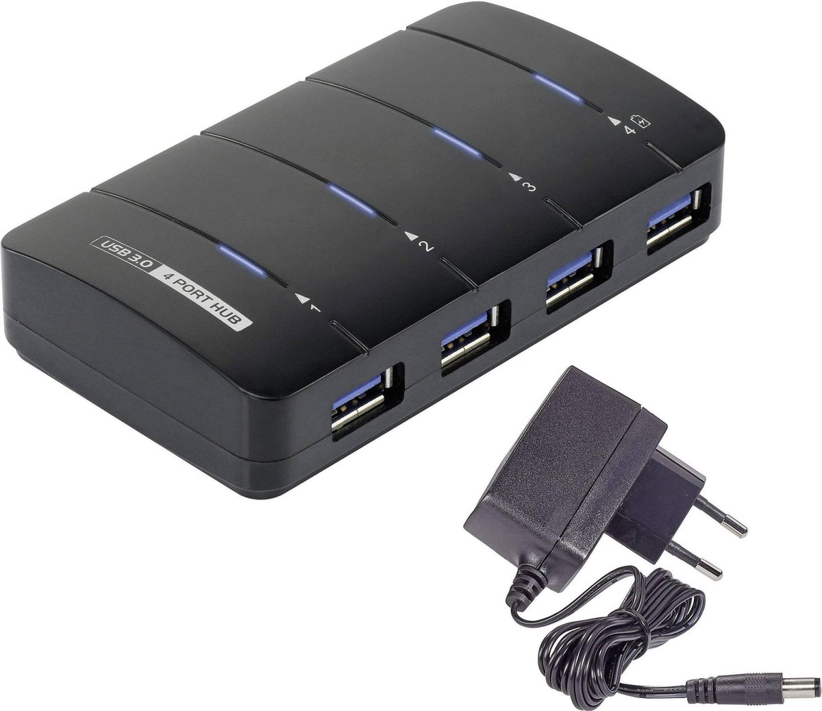 Renkforce RF-3016752 USB-hub 4 poorten USB-A USB 3.0 5 GBit/s Met status-LED's Zwart
