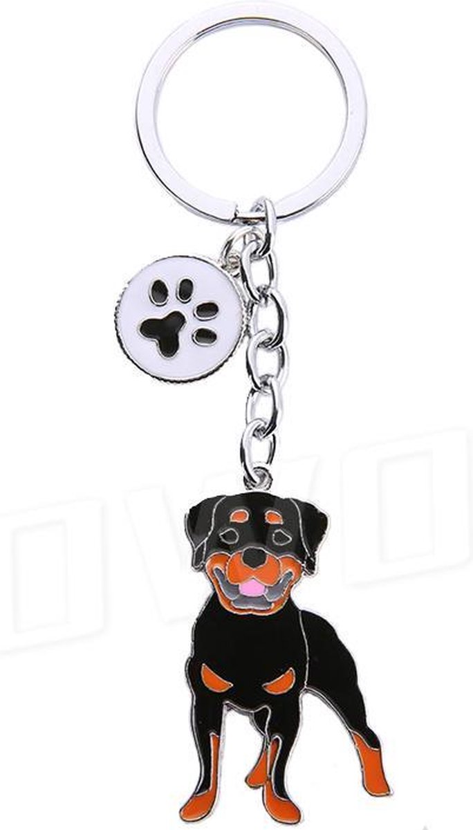 OWO - rottweiler rotty honden sleutelhanger met ring keyring zilver