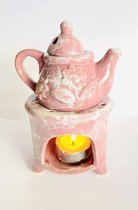 Oliebrander theepot roze keramiek 8.5x8.5x14cm Aromabrander voor geurolie of wax smelt
