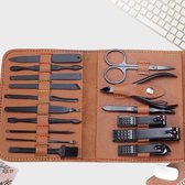 16-delige Manicure Set Leer - Bruin Leer - Nagels Pedicure