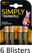 24 Stuks (6 Blisters a 4 st) Duracell AA SIMPLY Batterijen