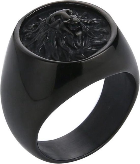 Mendes heren ring Leeuw Edelstaal Zwart-18mm