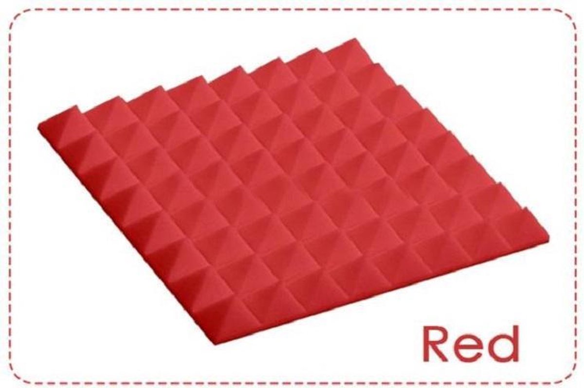 Akoestisch Studioschuim, Geluidsdemping panelen, Pyramid Tiles - 50 x 50 x 5 cm - Rood
