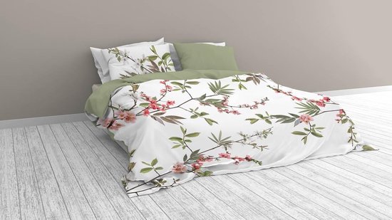 Snoozing Spring Branch - Flanel - Dekbedovertrek - Tweepersoons - 200x200/220 cm + 2 kussenslopen 60x70 cm - Groen van Snoozing — afbeelding 3