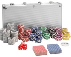 tectake®- Pokerkoffer - Aluminium Pokerset incl. Pokerchips - Inclusief 2 Kaartspellen, 5 Dobbelstenen en 1 Dealerbutton - Zilver - Ideaal voor Pokeravonden en Casinospellen (Set met 300 Poker Chips)
